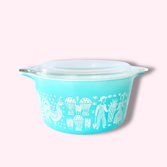 Vintage Pyrex Amish Butterprint Turquoise #473 1Qt Cinderella Casserole Dish Lid - Picture 1 of 13